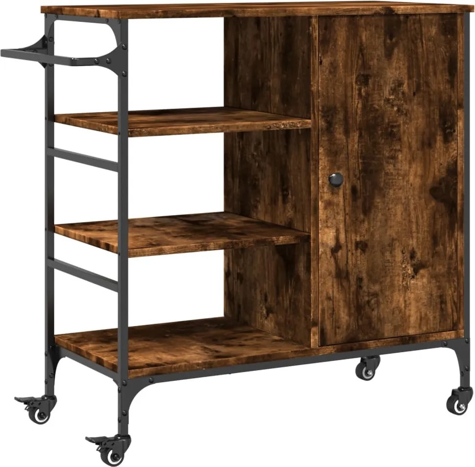 vidaXL füstös tölgy színű szerelt fa zsúrkocsi 87,5 x 38,5 x 84,5 cm