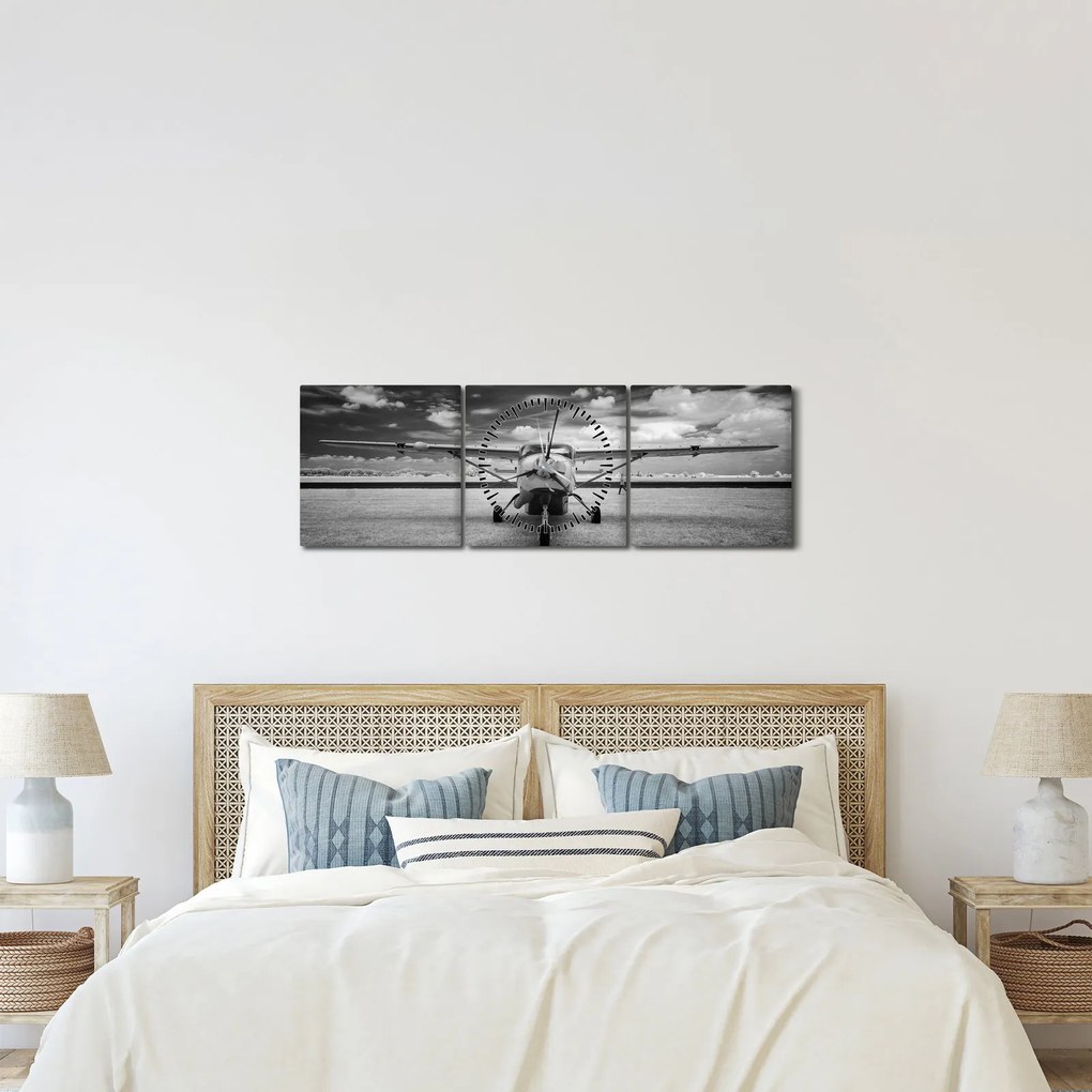 Kép - Repülőgép fekete-fehér (órával) (90x30 cm)