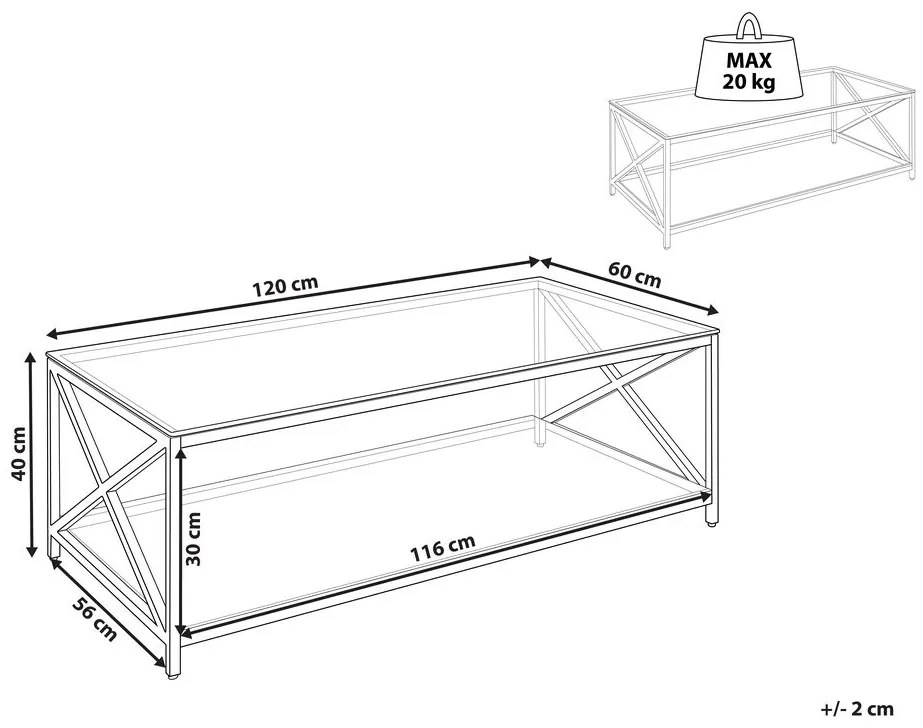 Ezüst üveg dohányzóasztal 60 x 120 cm AUDET Beliani