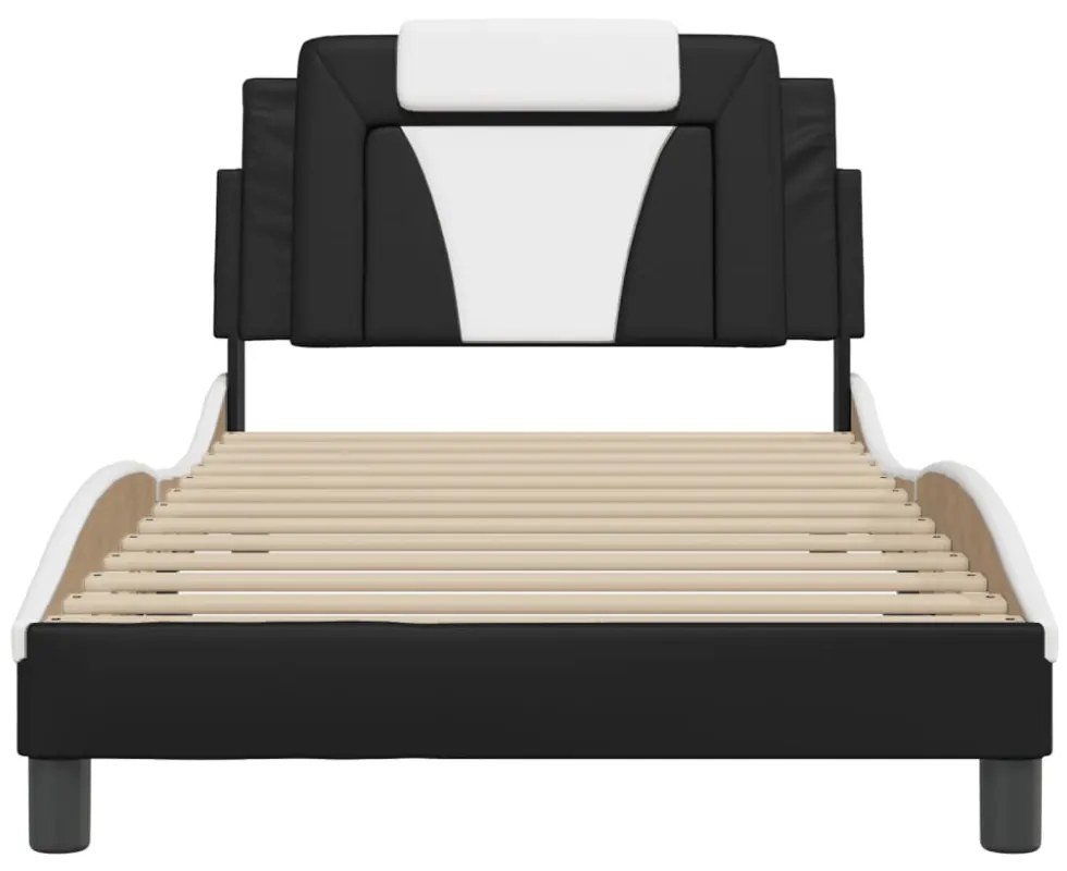 fekete és fehér ágykeret Viana LED-ekkel matrac nélkül 100 x 200 cm