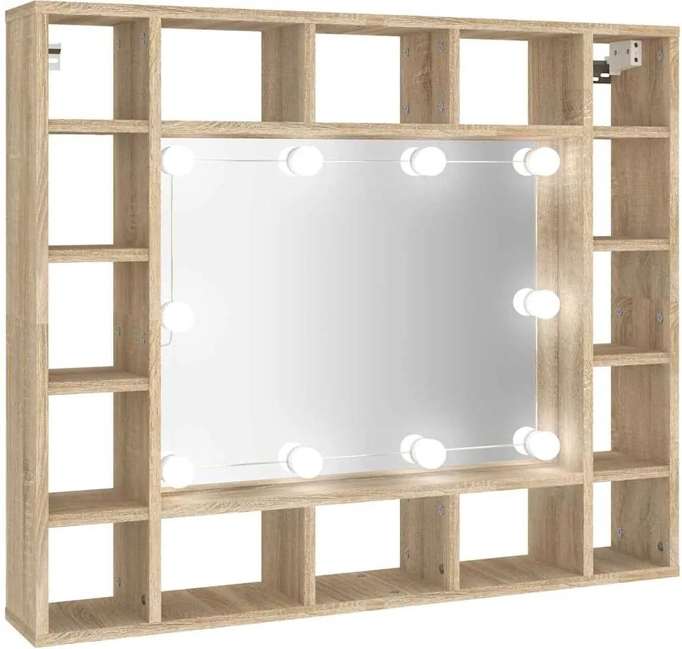 vidaXL sonoma tölgyszínű tükrös szekrény LED-ekkel 91 x 15 x 76,5 cm