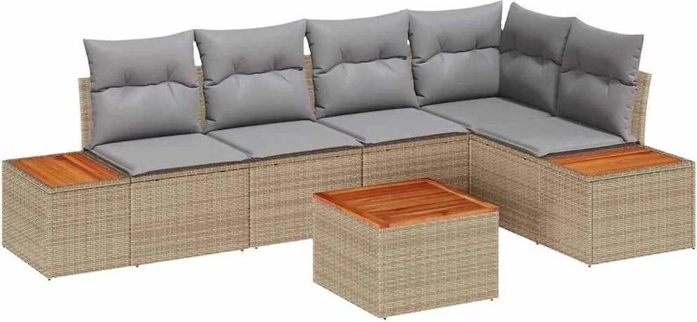 vidaXL Kerti Kanapé Szett párnával 6 pcs Bézs Poli rattan