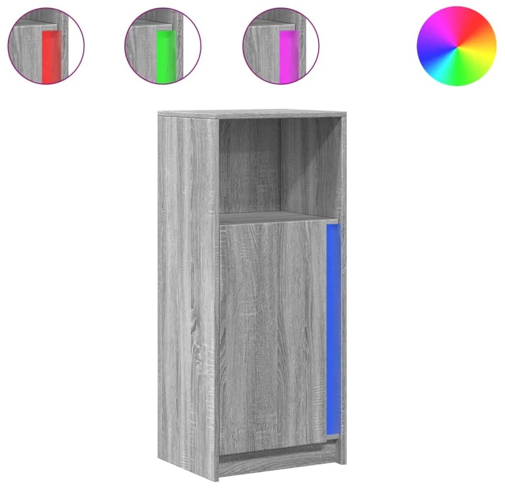 szürke sonoma szerelt fa tálalószekrény LED-del 42,5x34x100 cm