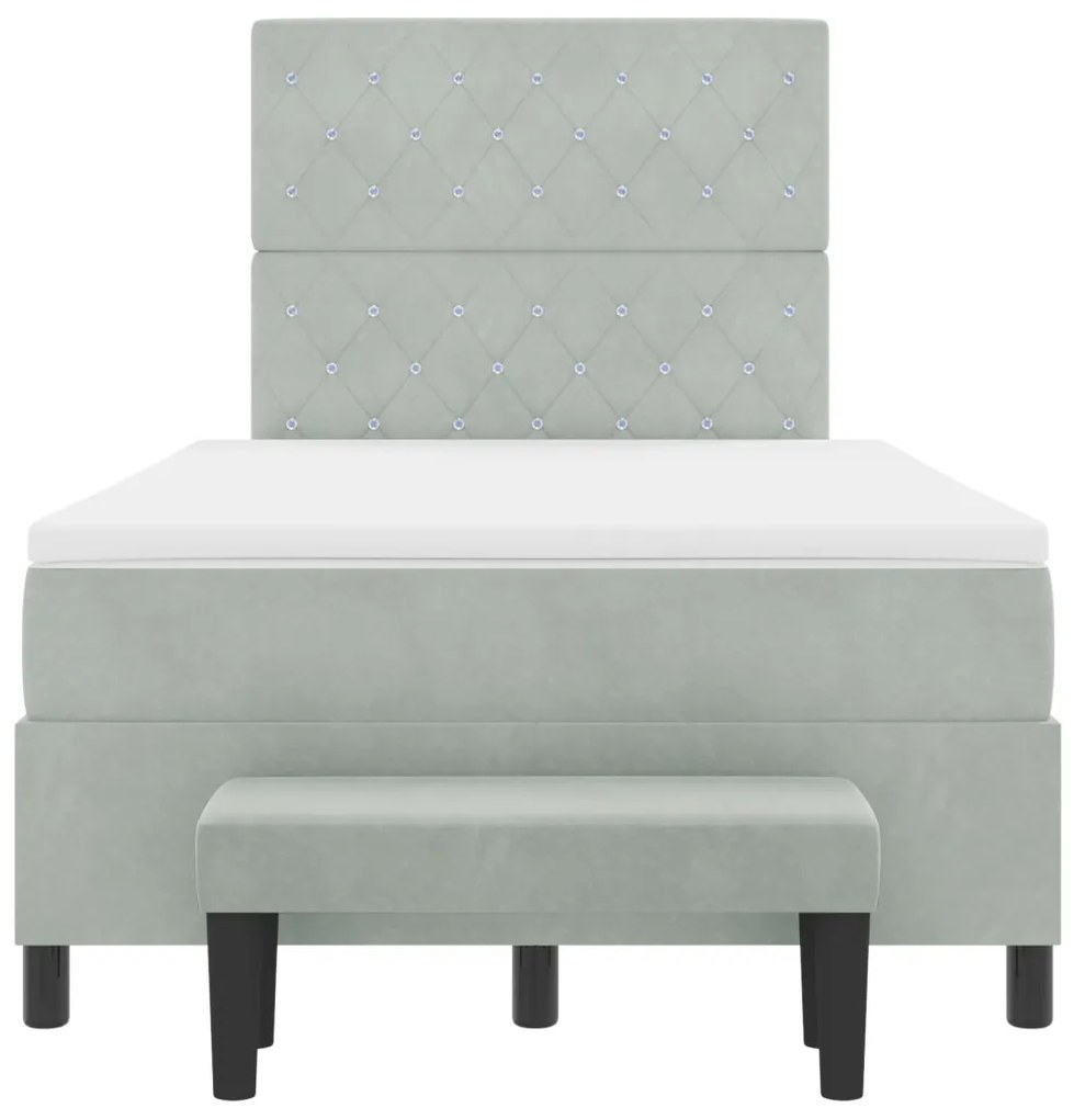 Box Spring Ágy Matraccal és Padjal Világosszürke 120x190 cm Bársony