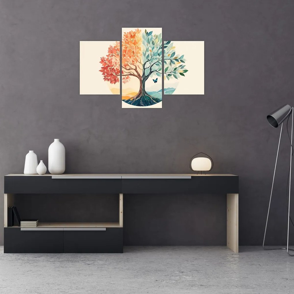 Kép – Duális fa pillangóval (90x60 cm)
