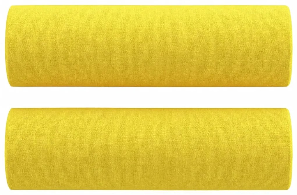 2 személyes világossárga szövet kanapé díszpárnákkal 120 cm