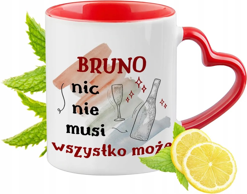 Bruno Piros Bögre Szív Alakú Füllel Ajándék Nyomtatott