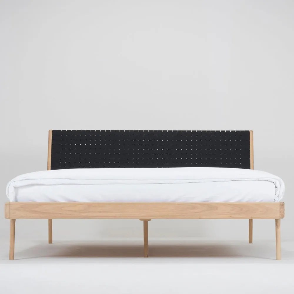 Fekete-natúr színű tölgyfa franciaágy 180x200 cm Fawn – Gazzda