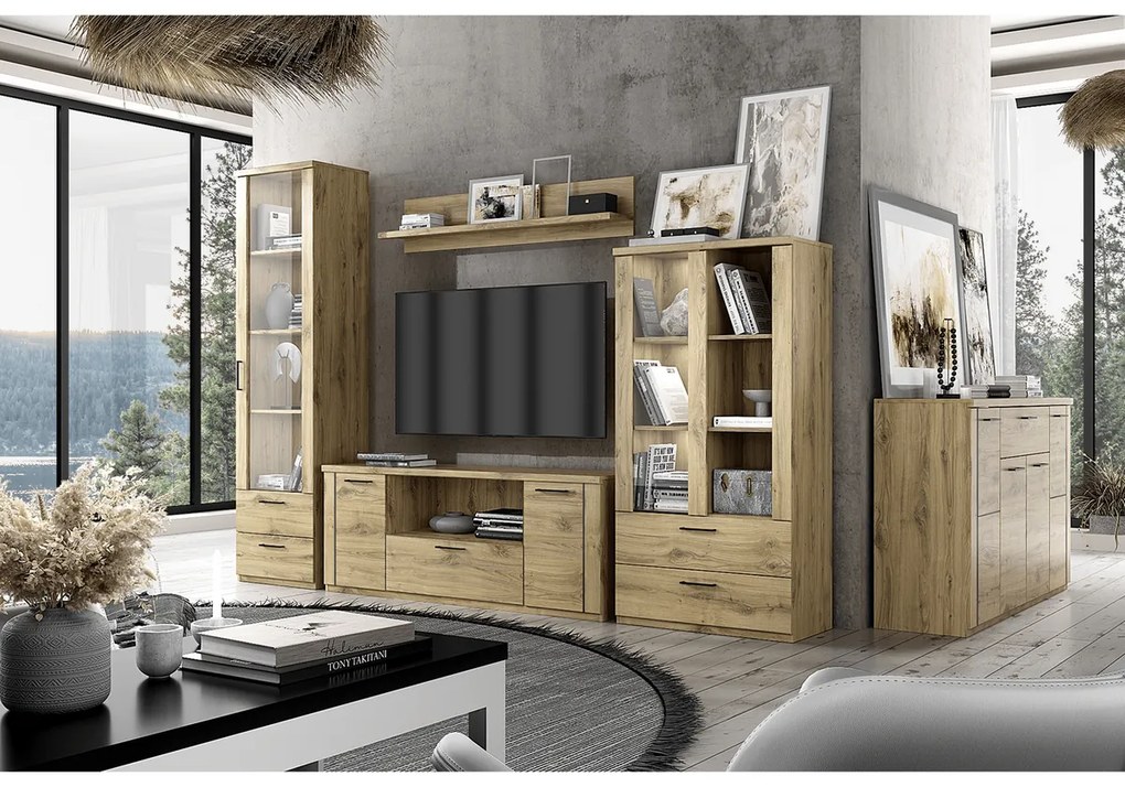 TV asztal DORSI 2D1S/180, tölgyfa Navarra