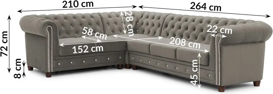 Szürke bársony kinyitható sarokkanapé (bal oldali-L alakú) York Blik – Ropez