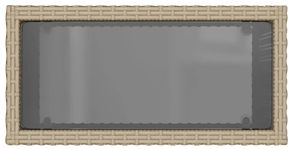 bézs polyrattan kerti kisasztal üveg asztallappal 58x27,5x55 cm