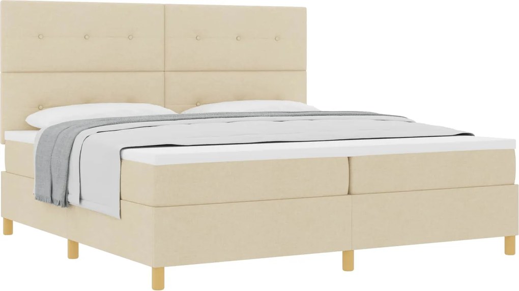 vidaXL Boxrugós ágy matracmal fejtámlával Krém 200 x 200 cm szövet
