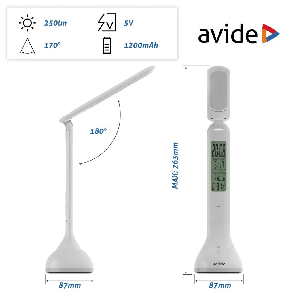 Avide LED Asztali Lámpa RGB Naptár Fehér 4W