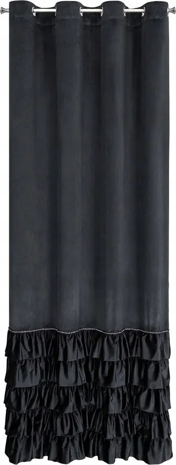 Kész függöny Carli 140x250 fekete fodros strasszos csillogó bársony