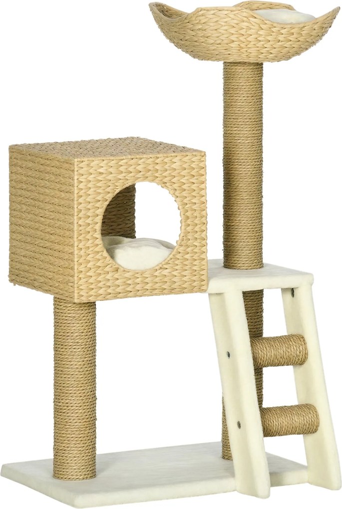 PawHut 100,5 cm-es Kaparófával ellátott Macskafa Macskabújóval, Ággyal, Lépcsővel, Sisal Kaparóoszlopokkal, Párnákkal, 4,5 kg-ig terjedő macskák számá