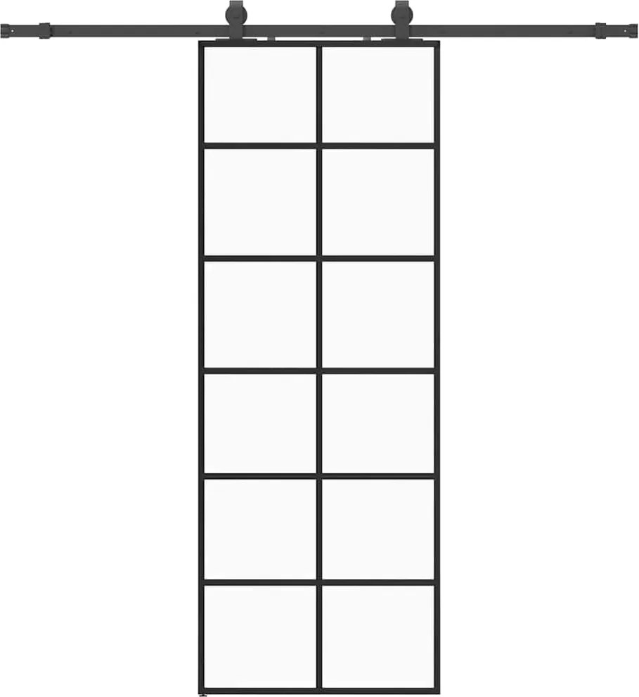 vidaXL fekete ESG üveg tolóajtó fémszerelvény-szettel 76x205 cm