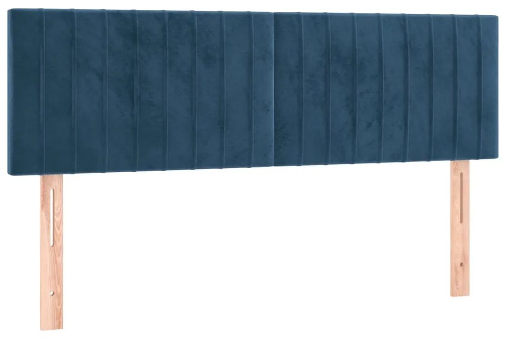 sötétkék bársony LED-es fejtámla 144x5x78/88 cm