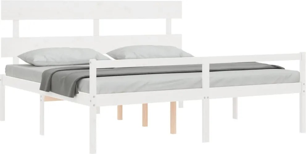 Fehér tömör fa ágy időseknek fejtámlával Super King Size