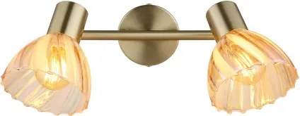 Globo 54315M-2 Fali spotlámpa, fém sárgaréz színű matt, króm, borostyánszínű üveg, szatírozott, elfordítható, HxSzxM: 250x130x190mm, 2x E14 40W 230V izzók nélkül