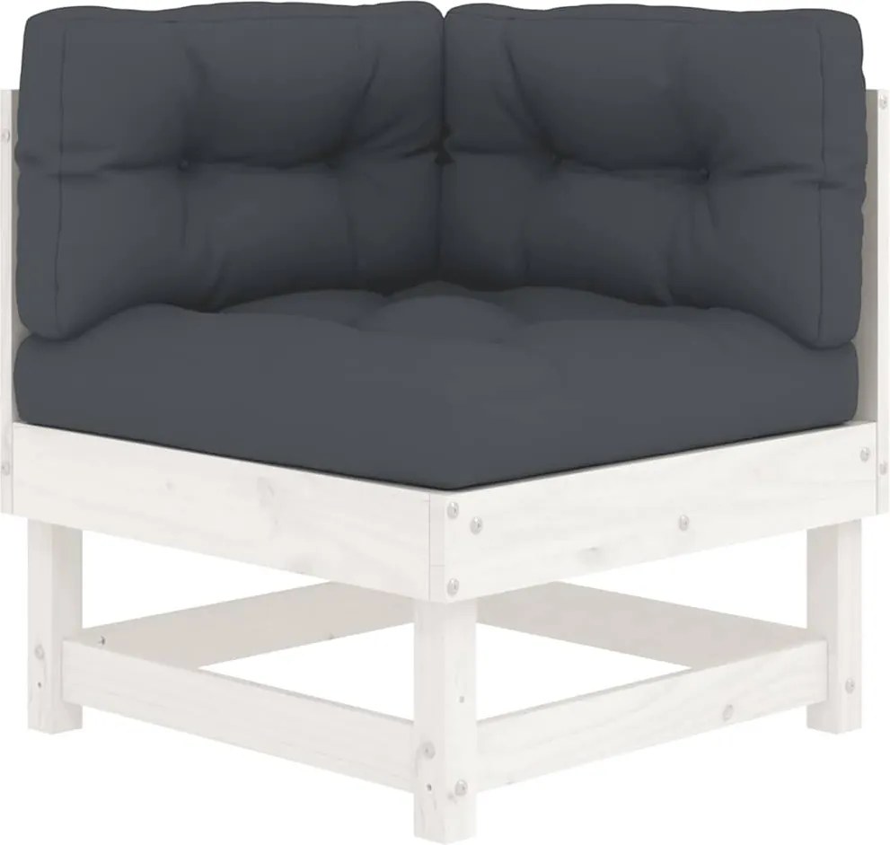 vidaXL fehér tömör fenyőfa sarokkanapé párnákkal