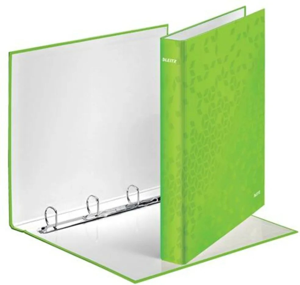 Gyűrűs könyv, 4 gyűrű, D alakú, 40 mm, A4 Maxi, karton, LEITZ Wow, zöld (E42420054)