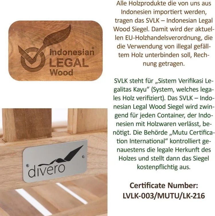 Kerti szék DIVERO® 83 x 68 x 48 cm - tíkfa