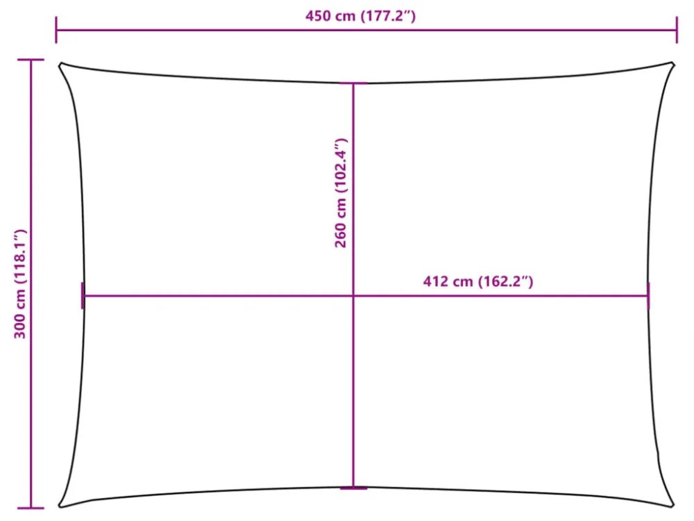 antracitszürke téglalap alakú oxford-szövet napvitorla 3x4,5 m