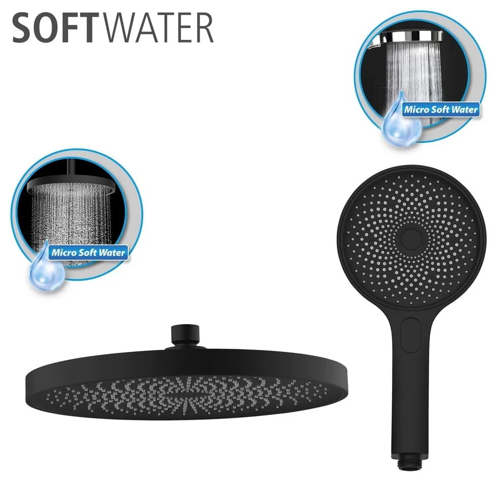 Fekete rozsdamentes acél zuhanyszett 120 cm Soft Water – Wenko