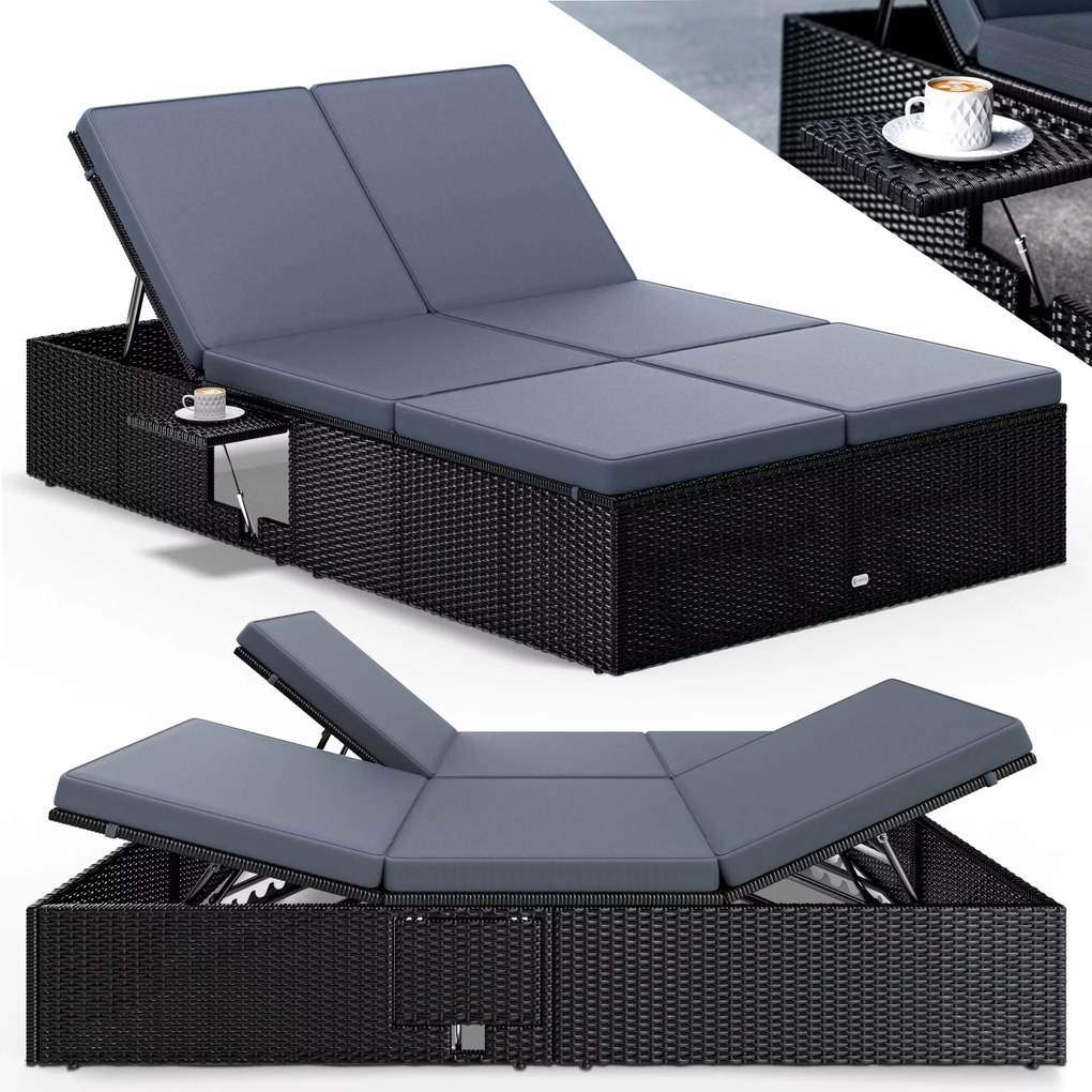 Deuba Kerti rattan ágy 200x115 cm fekete - antracit párnák