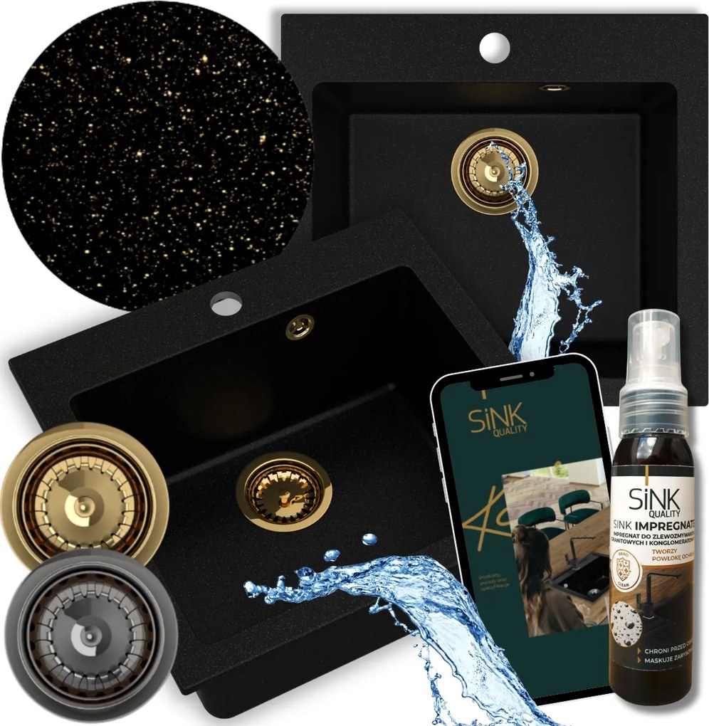 Mosogató Gránit Mosogató Arany Egymedencés Ferrum 1K50 +kézi Szifon