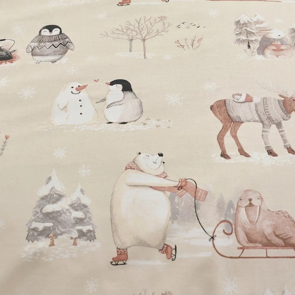 Bézs egyszemélyes mikroplüss ágyneműhuzat 135x200 cm Winter Friends – Catherine Lansfield