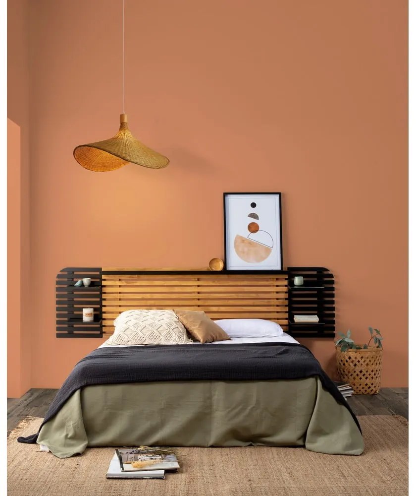 Fekete-natúr színű borovi fenyő ágytámla 240x62 cm Dimas – Marckeric