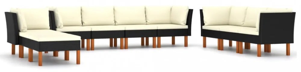10 részes fekete polyrattan kerti ülőgarnitúra párnákkal