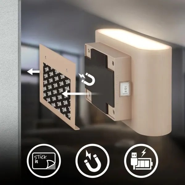 Briloner 3878011 - LED tölthető fali lámpa érzékelővel CHAT LED/3W/5V 2000 mAh bézs