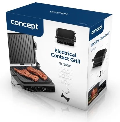 Concept ge3600 - Kontaktgrill mit Temperatursensor GLASS 2000W/230V schwarz