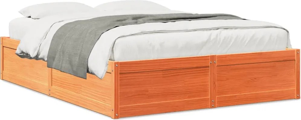 vidaXL viaszbarna tömör fenyőfa ágy matrac nélkül 140 x 190 cm