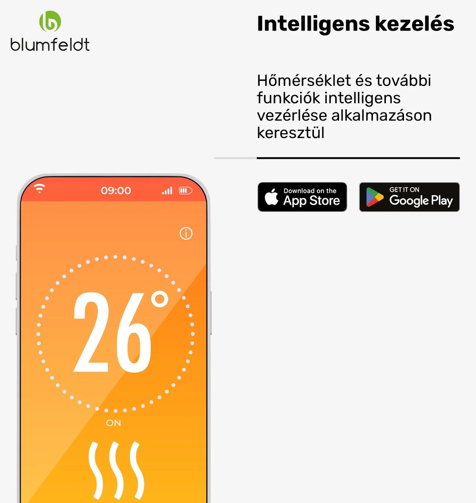 Blumfeldt SwiftWave infravörös fősugárzó, 2000 W, akár 20 m², érintésvezérlő alkalmazás, grafén