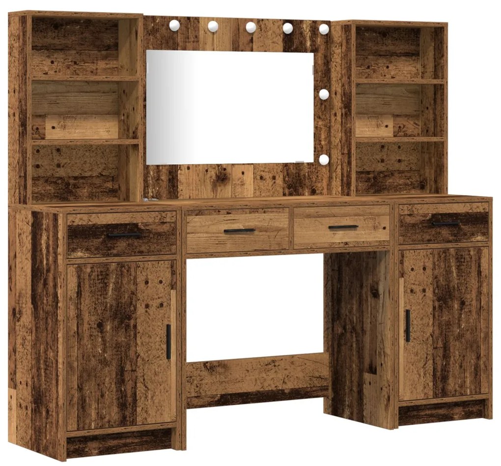 Sminkasztal Készlet 3 pcs Régi fa 78.5 x 41 x 135 cm Faanyag