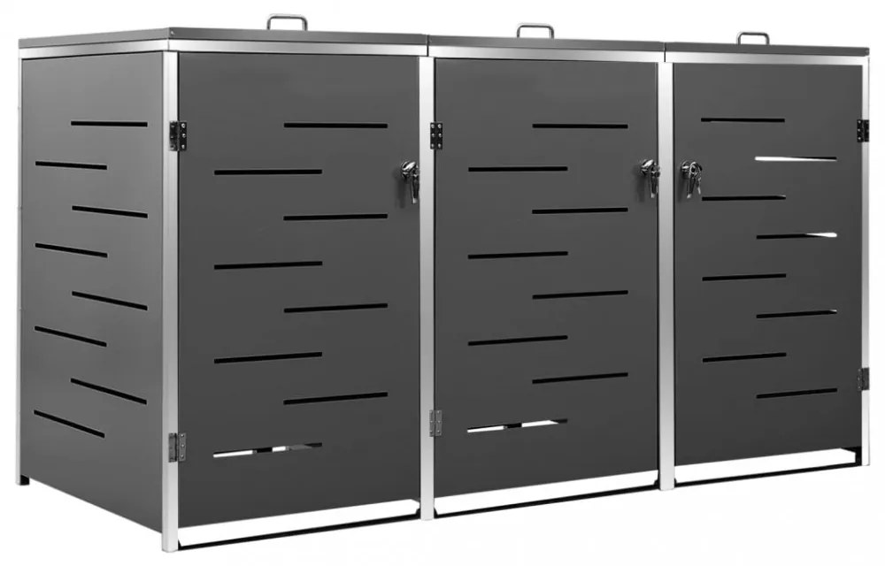 acél tároló három gurítható szemeteskukához 207x77,5x112,5 cm