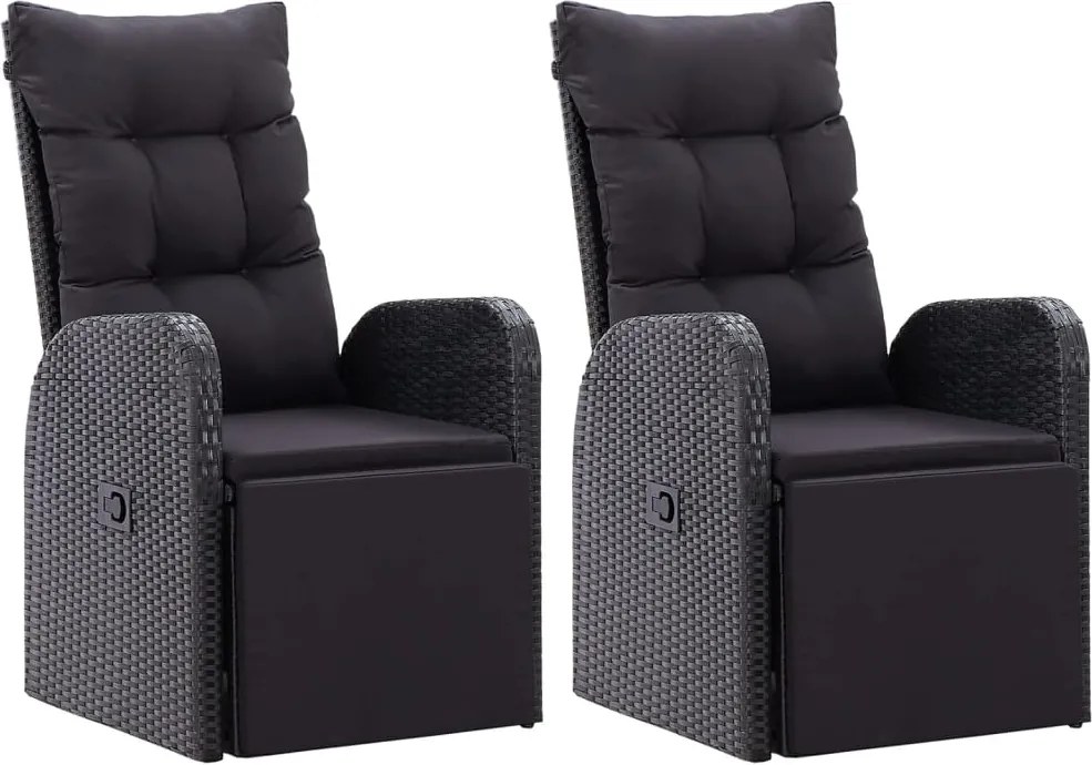 vidaXL 2 db fekete polyrattan dönthető kerti szék párnával