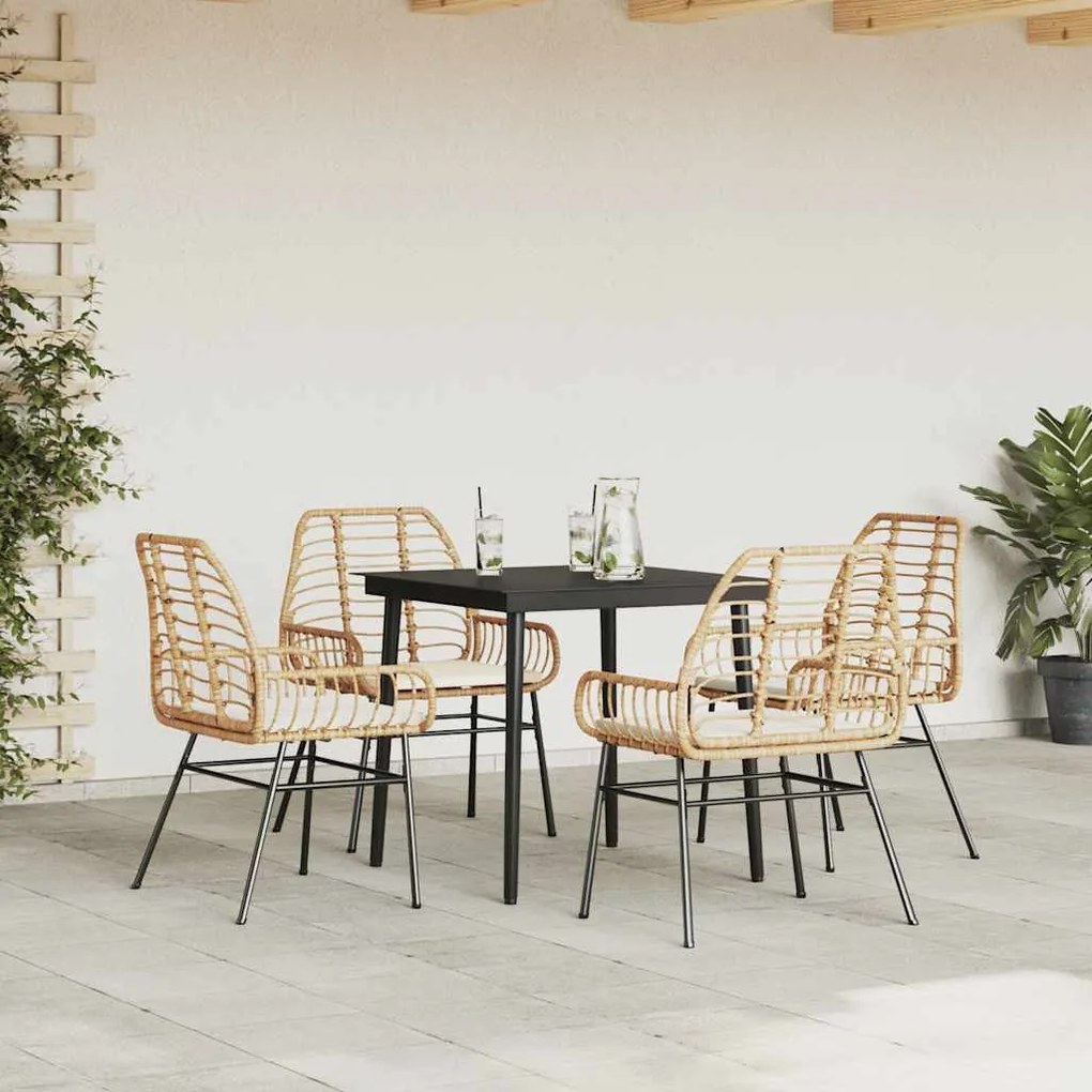 5 észes barna polyrattan üveg kerti étkezőgarnitúra párnával