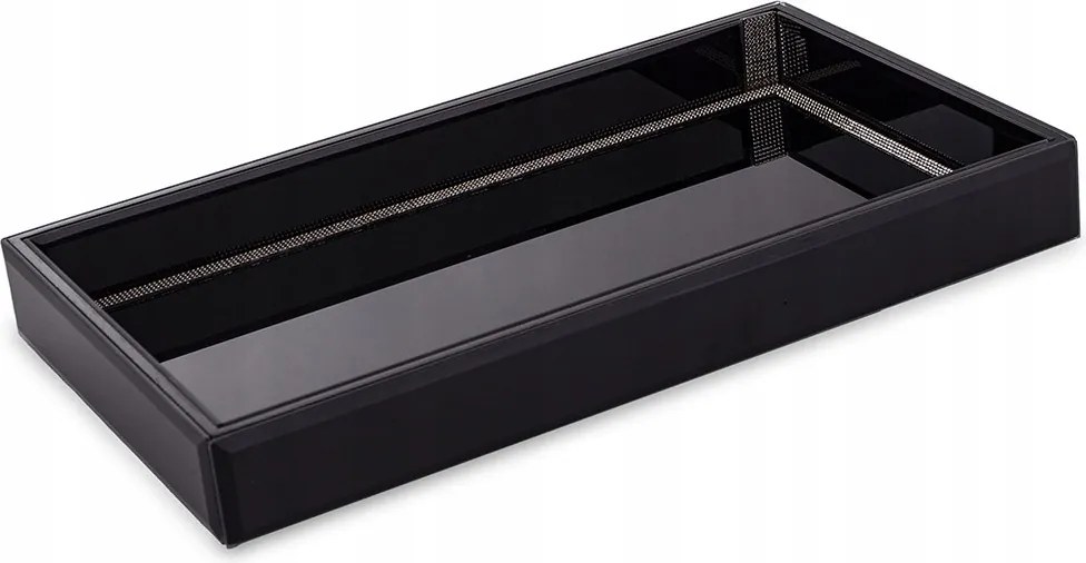 Tálca Fekete Ezüst 27x15cm Kövekkel Dekoratív Téglalap Fényes 25 30