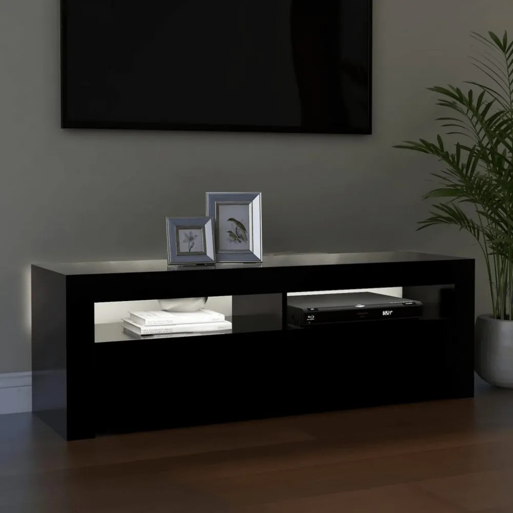 fekete TV-szekrény LED-világítással 120 x 35 x 40 cm