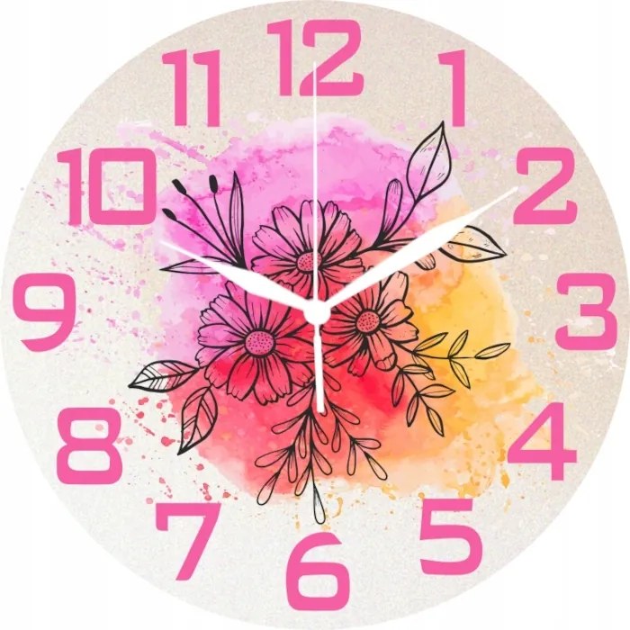 Falióra Dekoratív Nappali Konyha Virágcsokor színes háttérrel 35 cm