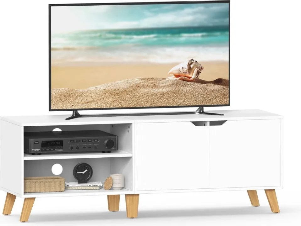 TV szekrény, 2 ajtóval, polcokkal, fehér 140x40x45cm