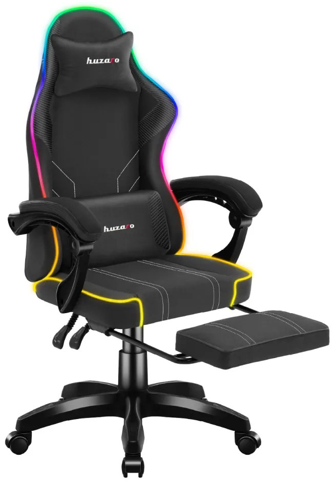 Gamer szék Space RGB lábtartóval fekete