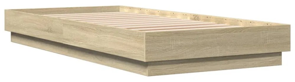 sonoma tölgy színű ágykeret LED-világítással 90x200 cm