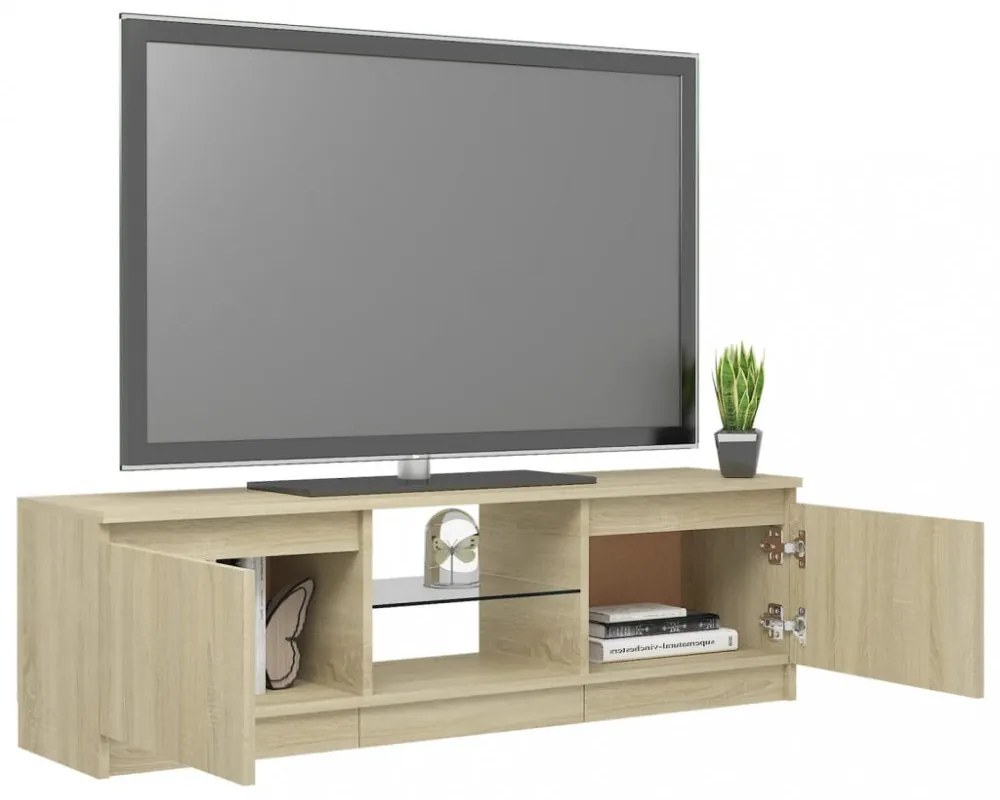 sonoma tölgy színű TV-szekrény LED lámpákkal 120x30x35,5 cm