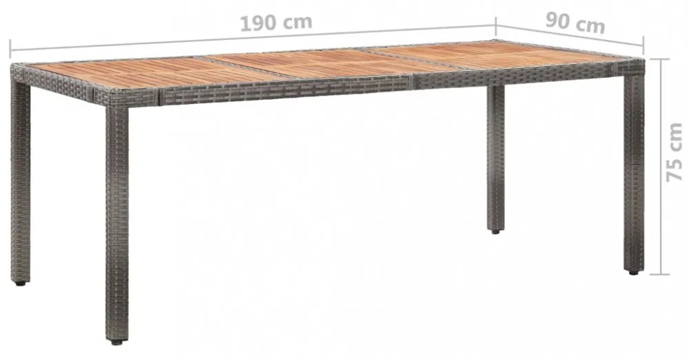 szürke polyrattan és akácfa kerti asztal 190 x 90 x 75 cm