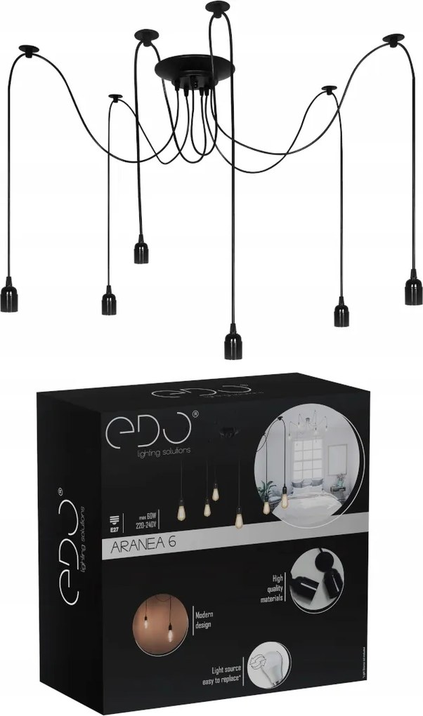 Mennyezeti Lámpa Függő Csillár Pók Loft 6xE27 Led Edo